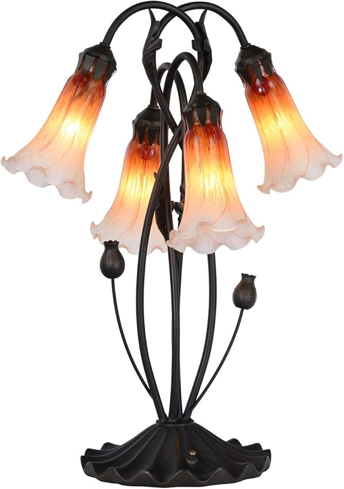 Bieye L10699 Lily Flower Blown Glass Accent Table Lamp for Living Room Bedroom Decoration (4-Light, Orange) - Bloomnest