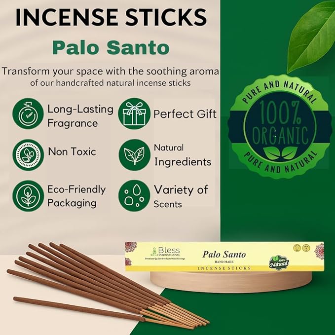 Bless-Palo-Santo 100%-Natural-Handmade-Hand-Dipped-Incense-Sticks Organic-Chemicals-Charcoal-Free Purification-Relaxation-Positivity-Yoga-Meditation Best-Woods-Scent (500 Sticks (26 OZ))
