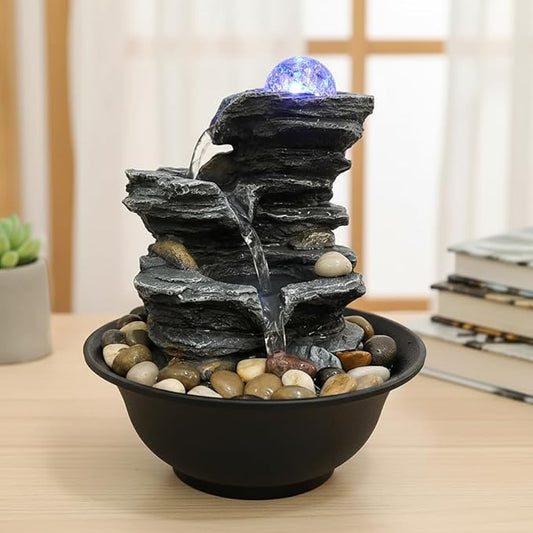 Indoor Tabletop Water Fountain, Resin Meditation Fountain with Color LED Light, Indoor Waterfall Feature for Home Office Decor (C) - Bloomnest