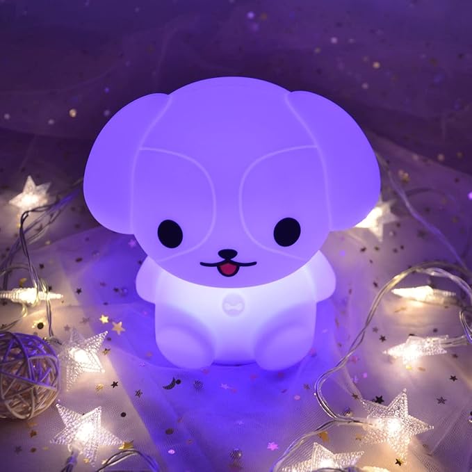 Night Lights Dog Silicone Bedside lamp for Children, Baby Nursery Light Decorative Lamps Decompression Light - Break Resistant/Eye Caring/Adjustable Brightness & Color/Time Setting - Medium GlinruiNightLight