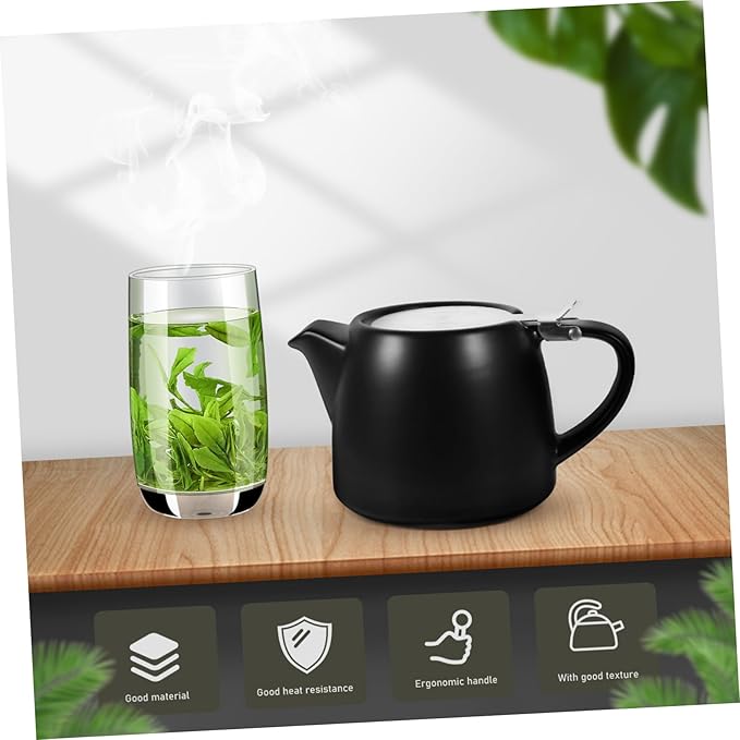 Angoily Ceramic Tea Pot with Strainer for Loose and Flower Tea Small Capacity Kitchen Teapot with Comfortable Handle Easy to Clean and Pour for Home Brewing and Giving