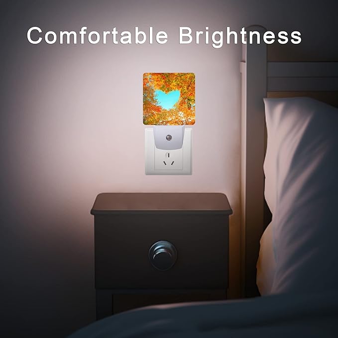 Blue Heart Sky Night Light,Autumn Red Maple Leaves Forest Trees Plug-in Night Lights with Dusk-to-Dawn Sensor for Stairway/Hallway/Bedroom Sleep Friendly Ideal for Women/Girls/Boys Gift,0.5W - Bloomnest