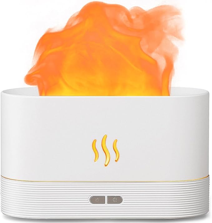 Essential Oil Diffuser Humidifer with Flame Light Effect, 180ml Air Diffuser for Essential Oils, Humidifiers for Bedroom with 2 Brightness, Auto-Off Function(White) - Bloomnest