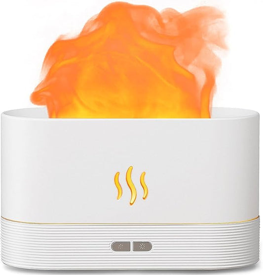 Essential Oil Diffuser Humidifer with Flame Light Effect, 180ml Air Diffuser for Essential Oils, Humidifiers for Bedroom with 2 Brightness, Auto-Off Function(White) - Bloomnest