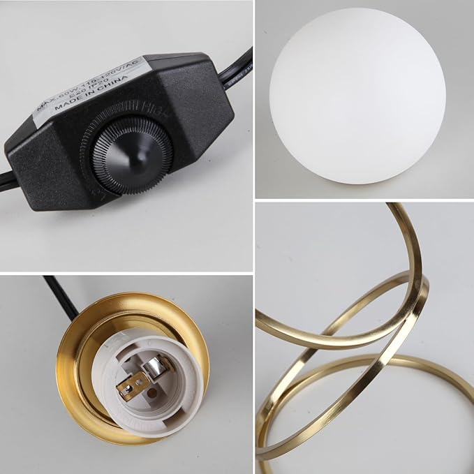 Mid Century Modern Table Lamp Glass Globe Table Lamps Minimalist Brass Table Lights for Bedroom Bedside Living Room Office Nightstand E26 Dimmable Switch Aesthetic Lamp - Bloomnest