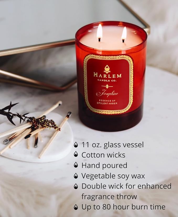 HARLEM CANDLE CO. Josephine - Luxury Scented Soy Candle, 11 oz - 80-Hour Burn Time | Rose, Jasmine, Warm Amber, Tonka Bean, and Sandalwood | Scented Candles for Home - Bloomnest