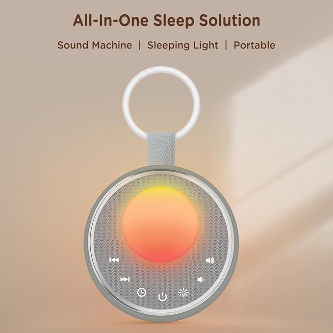 Peakeep White Noise Portable Sound Machine Sleeping Light for Adults Baby, Loud Clear Speaker, 25 Hours Continuous Audio 27 Noise Fan Nature No-looping Sounds, 30 Volume, Battery Operated - Bloomnest