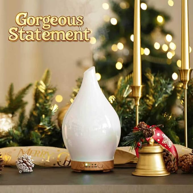 Porseme 150ml Essential Oil Diffuser Glass Color Changing Aroma Air Diffusers Aromatherapy Ultrasonic Cool Mist Humidifier 6 Running Hours Waterless Auto-Off for Sleeping Yoga Office Spa (White Jade) - Bloomnest