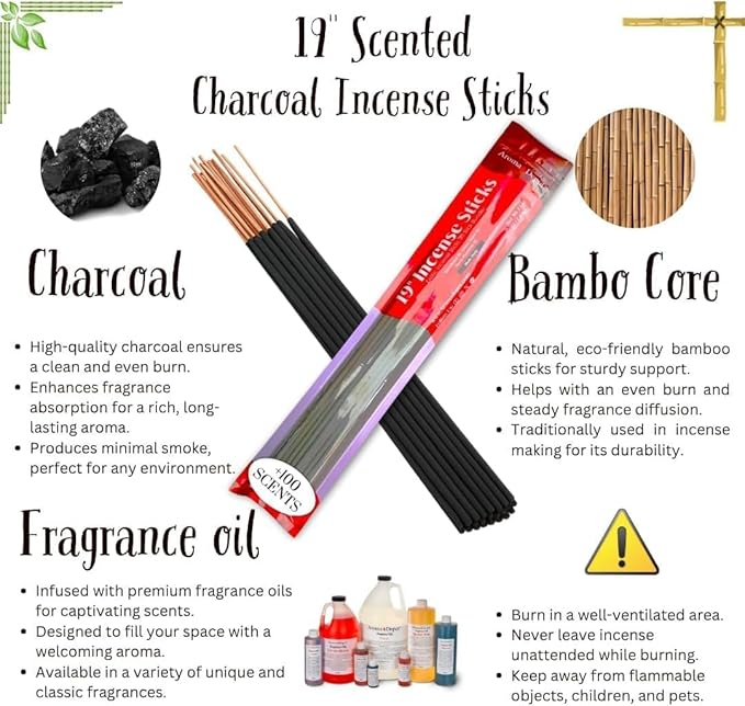 Aroma Depot 19 Inch Japanese Cherry Blossom Incense Sticks – Jumbo 19” Extra Long Charcoal Incense, 27–30 Count (1 Pack), 3–4 Hour Burn
