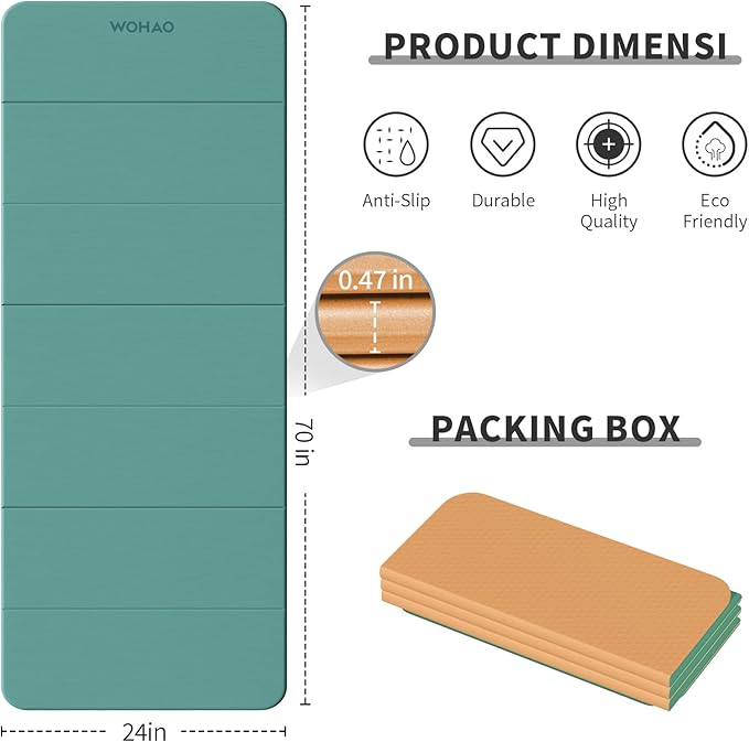 7-Fold Yoga Mat 70"x24" - 1/2 Inch Thick Folding Exercise Mat, Compact Non-Slip TPE Mat for Travel, Storage, Yoga & Home Gym, Lightweight & Portable - Bloomnest