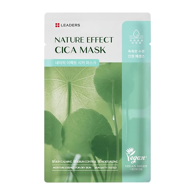LEADERS Nature Effect Cica Mask – Hydrating & Soothing Face Mask with Cica & Tea Tree Extracts for Healthy Skin, Skin Calming & Moisturizing, Vegan & Plant-Derived, Sebum Control - 10 Sheets - Bloomnest