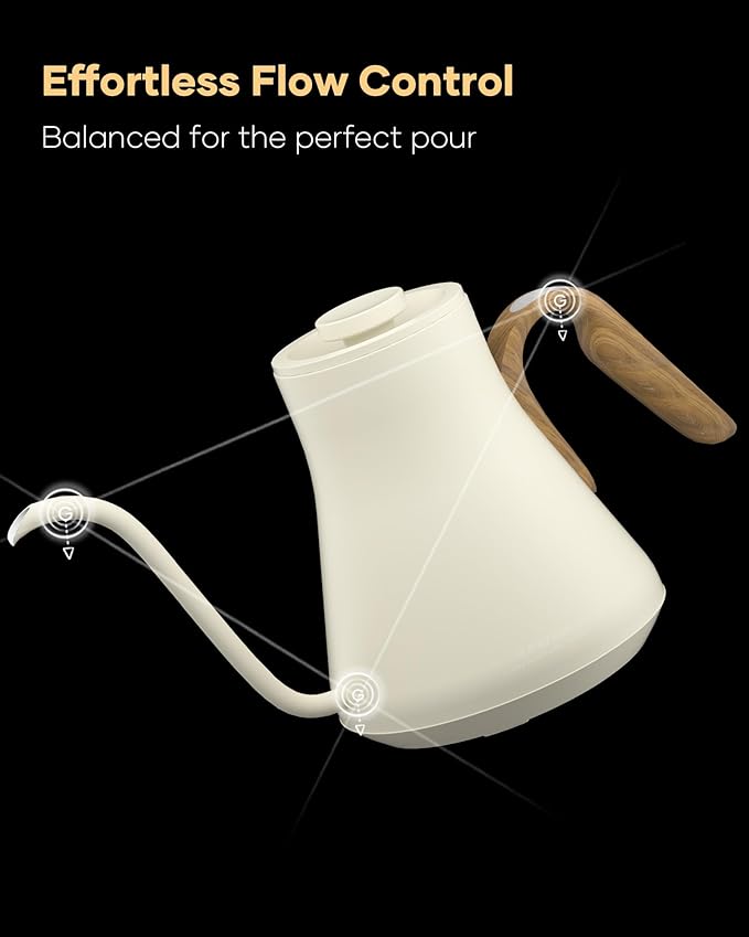 Cocinare FLOW B9 Gooseneck Electric Kettle, Precise Temperature Control for Pour-Over Coffee & Tea Brewing, Stainless Steel Interior, Rapid Heating for Boiling Water 1500W/0.9L (Morandi White) - Bloomnest