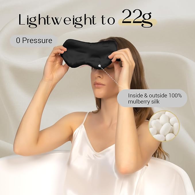 ZIMASILK Adjustable 100% 22 Momme Mulberry Silk Sleep Mask for Sleeping, Filled with Premium Mulberry Silk, Softest & Breathable Blackout Eye Sleeping Mask (Black) - Bloomnest