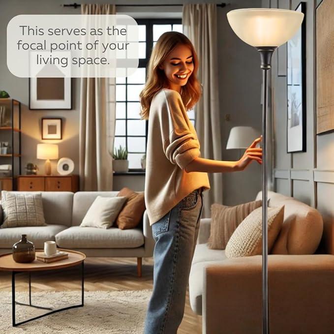 LIGHTACCENTS Bronze Floor Lamp, 72'' Torchiere with Glass Shade, Modern Floor Lamp for Living Room, Bedrooms, Office - Bloomnest