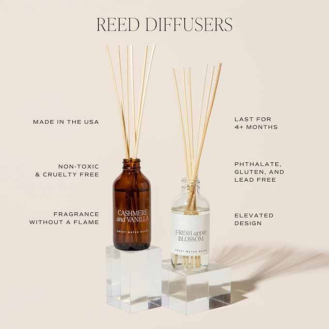 Sweet Water Decor Warm and Cozy Reed Diffuser Set - Orange, Cinnamon, Clove, and Pine Fall and Winter Scented Diffuser - Scent Diffusers for Home, Long Lasting Fragrance, Made in The USA - Bloomnest