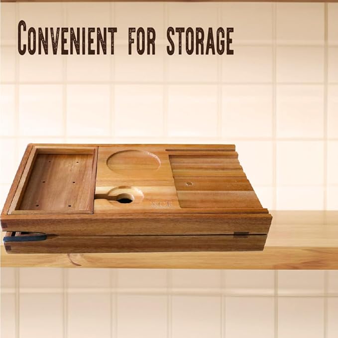 XcE Foldable Acacia Wood Bathtub Caddy Tray - Expandable to 40 Inches with Non-Slip Pads for Couples Luxury Bath - Bloomnest