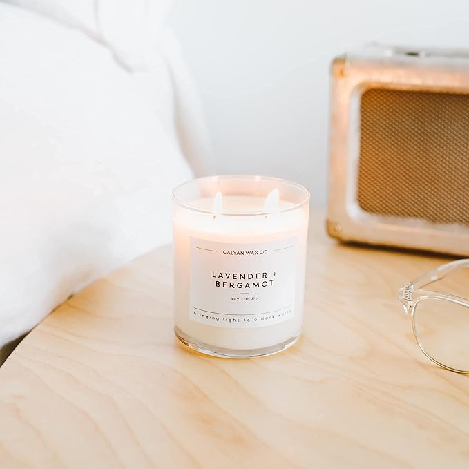 Calyan Wax Co. 2 Wick Candle, Lavender + Bergamot Scented Candle, 37 Hour Burn Time, Aromatherapy Soy Candles, Non Toxic & Vegan Soy Wax, Glass Tumbler Scented Candles, 8.8oz - Bloomnest