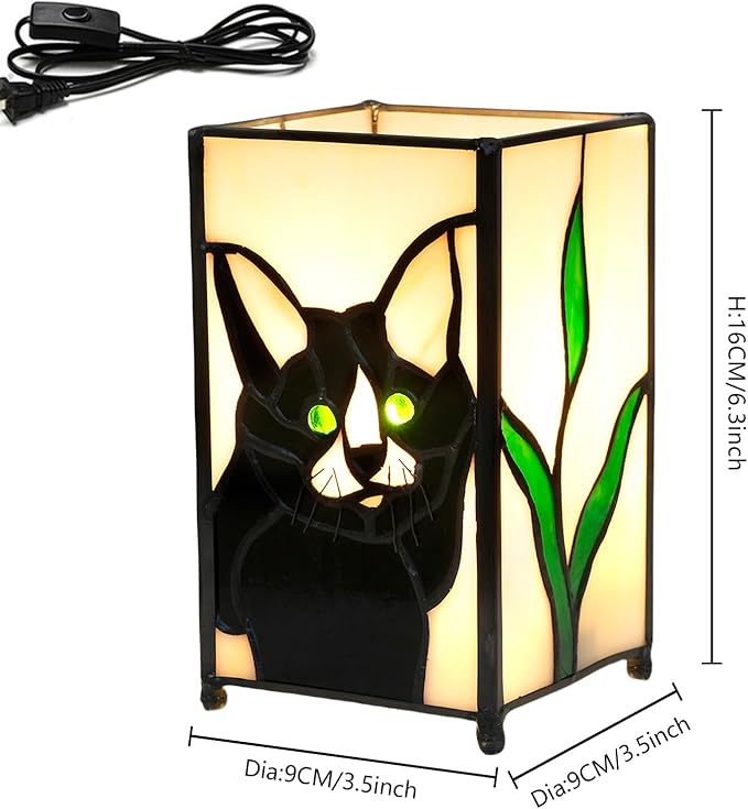 Tiffany Lamp Stained Glass lamp Small Bedside Table Lamps for Living Room Home Decor,Girls Women Birthday Halloween Christmas Thanksgiving Day Gift,Black Cat - Bloomnest