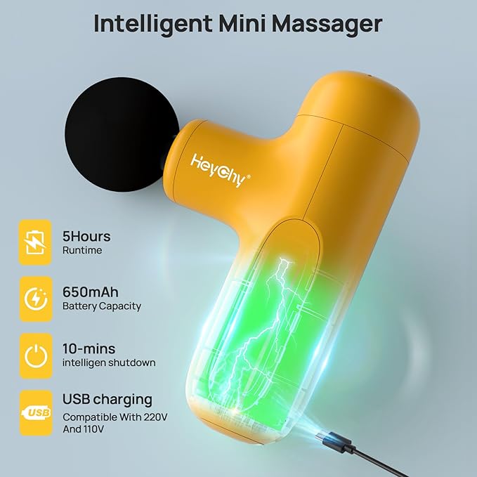 Mini Massage Gun Deep Tissue, Handheld Portable Mini Travel Size Percussion Deep Tissue Massager with 4 Attachments & 5 Speeds, Ideal Gift for Men & Women, Yellow - Bloomnest
