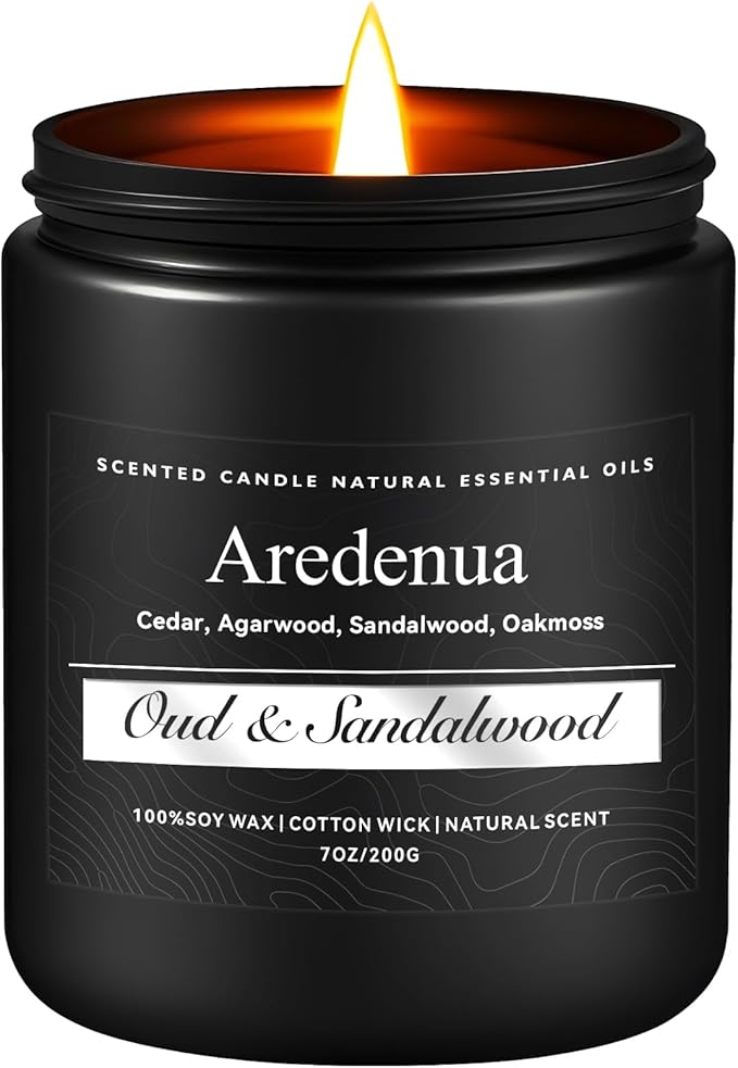Oud & Sandalwood Candle – Luxurious Soy Scented Candles for Home & Office, Clean Burn, Long Lasting, Aromatherapy Candle for Men & Women, Rich Oud & Sandalwood Aroma - Bloomnest