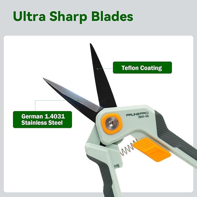 PrunePro Garden Scissors Pruning Shears Sharp Stainless Steel Non-Stick Teflon Coating Blade for Precise Cuts Garden Snip Bonsai Clippers for Plants Rose Flower 2 Pack - Bloomnest
