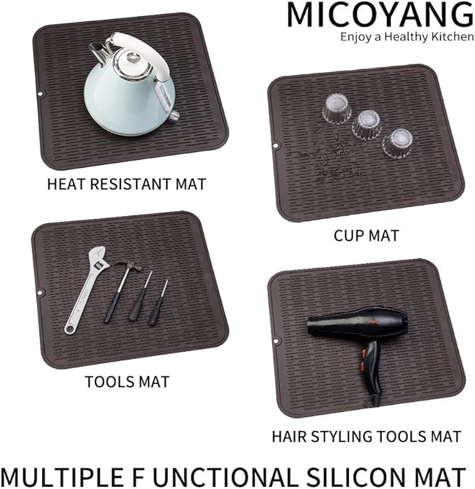 Silicone Dish Drying Mat for Multiple Usage,Easy clean,Eco-friendly,Heat-resistant Silicone Mat for Kitchen Counter or Sink,Refrigerator or Drawer Liner Coffee 2XL 24 inches x 18 inches - Bloomnest