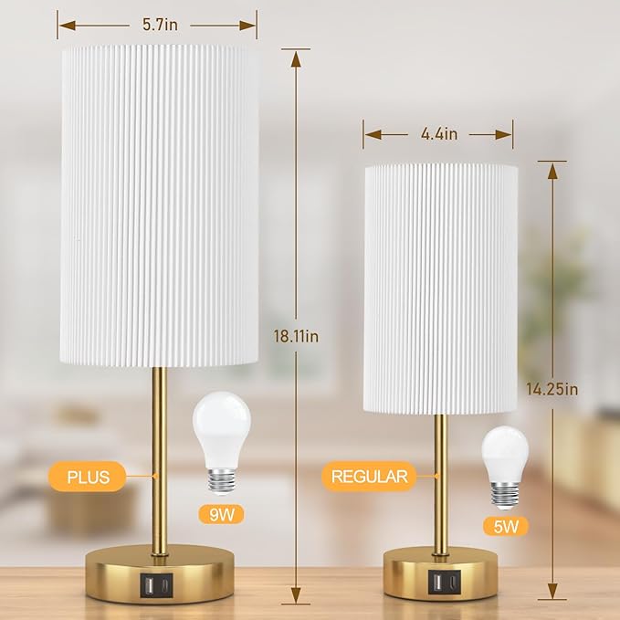 AKASUKI 18Inch Table Lamp with Dual Charging Station, 3 Way Dimmable Touch Lamp for Bedroom, Living Room, Office(LED - Bloomnest