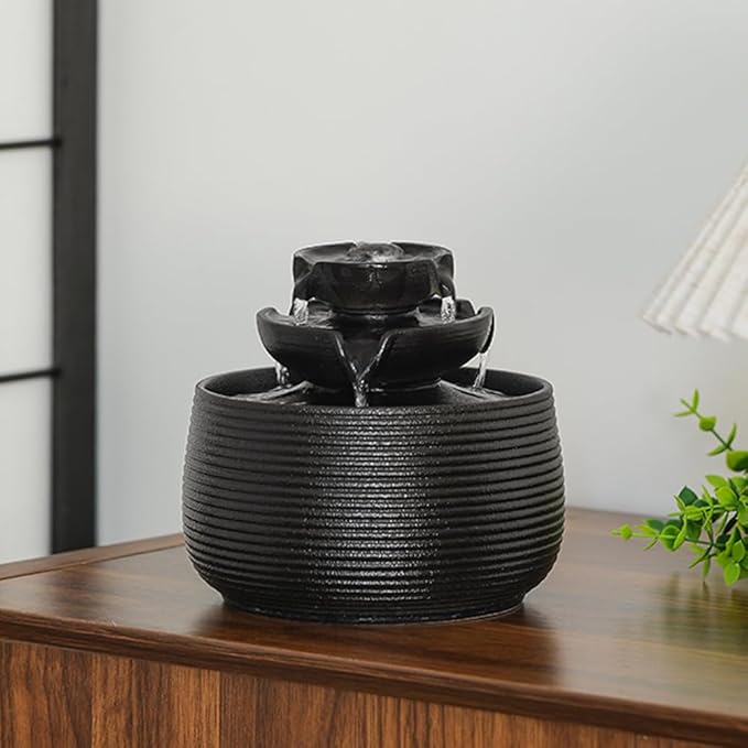 Outdoor and Indoor Water Feature Fountain Waterfall Tabletop Desktop mini Ceramic Garden Fountain (Black A172) - Bloomnest