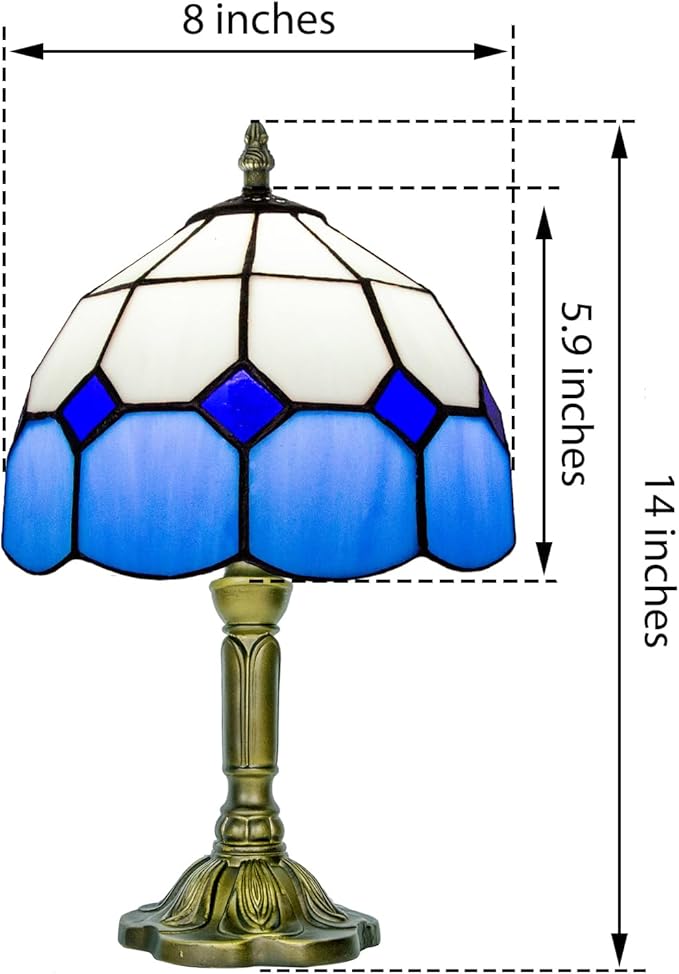 Tiffany Lamp Blue, Small Stained Glass Lamp for Bedside, Living Room - Bloomnest
