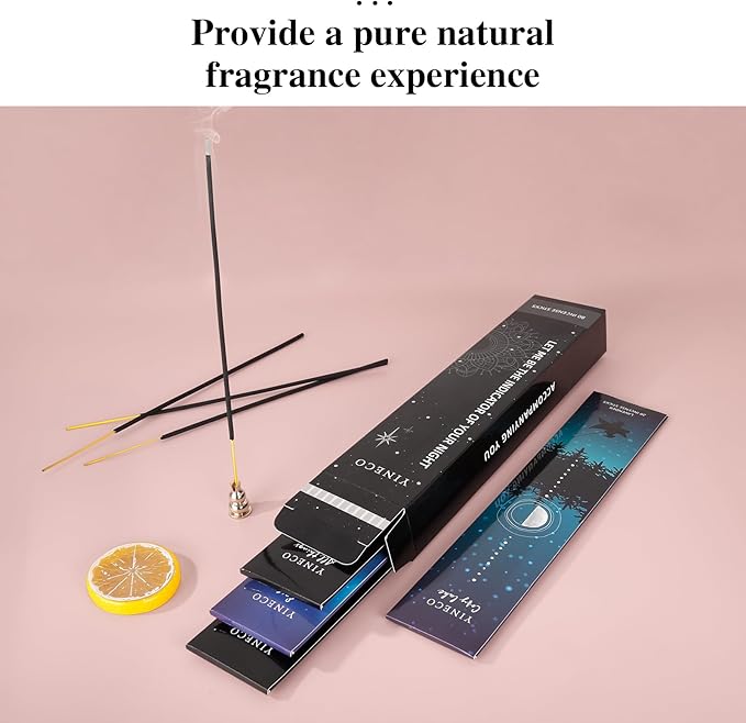 Incense Sticks Gift Set of 80-4 Scents (White Sage, Sandalwood, Jasmine & Lavender), Organic & Slow-Burning for Relaxation, Meditation & Aromatherapy (Black) YINECO