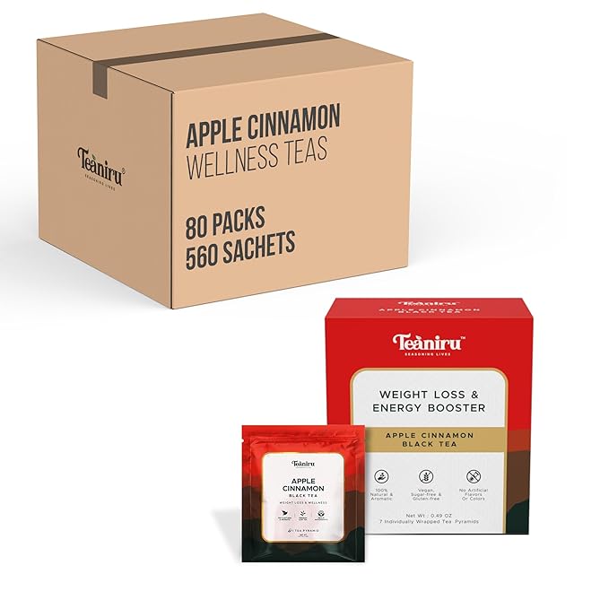 Teaniru, Apple Cinnamon Tea, 1 Carton (Box of 80) - 560 Sachets | Pyramid Tea Bag | Wellness Tea For Corporates & Restaurant & Tea Lovers | Gluten Free, Sugar-Free - Brew Hot or Cold - Bloomnest