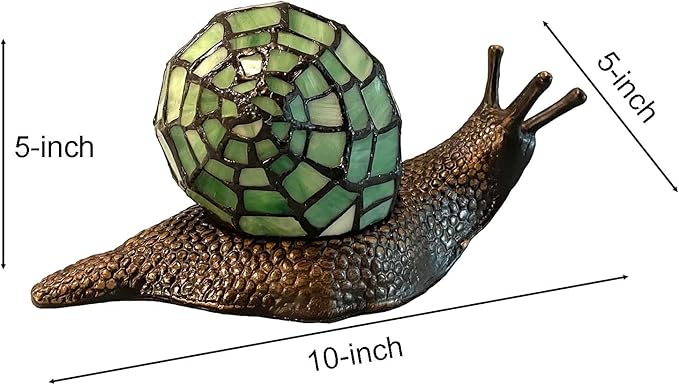 Bieye L10964 Land Snail Tiffany Style Stained Glass Accent Table Lamp for Home Decoration (Green, 10" D x 5" W x 5" H) - Bloomnest
