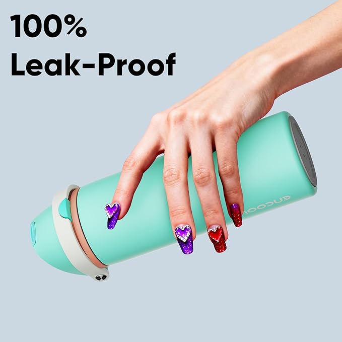 Insulated Water Bottle with Straw - Encool Stainless Steel Water Bottle with Push Button Lid, Leak-Proof & BPA-Free, Keeps Cold for 24 Hours for Sports, Travel, Gym (24 oz, Turquoise) ENCOOL