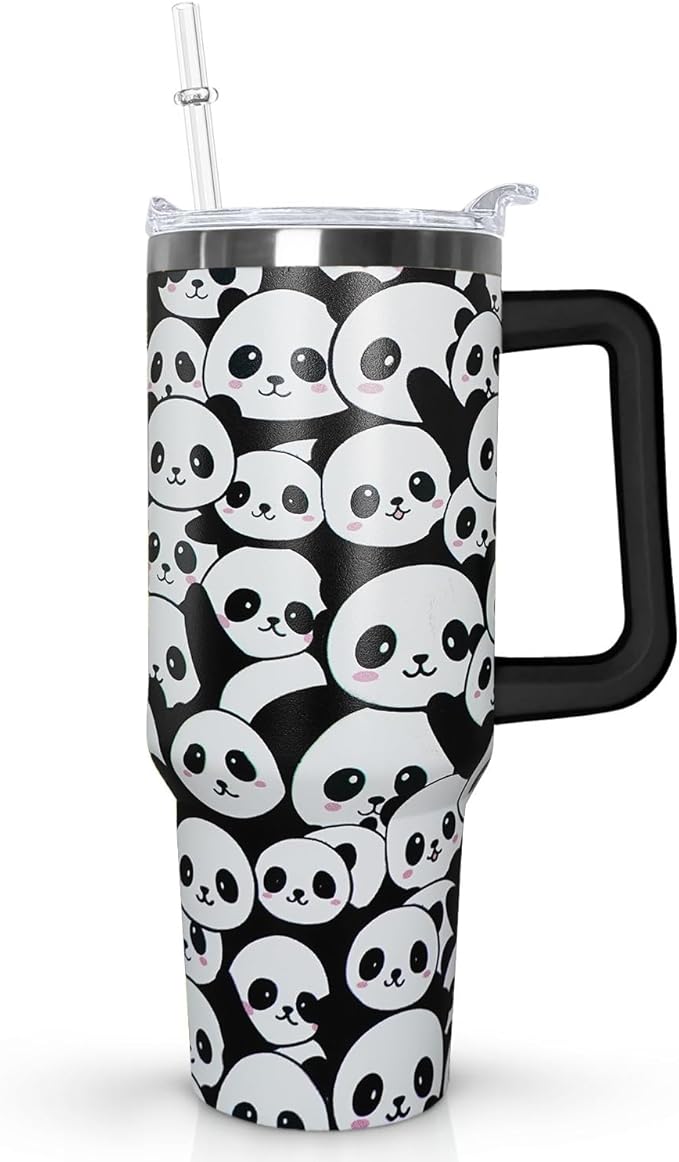 40 oz Panda Tumbler With Lid and Straw, Stainless Steel Cup Coffee Travel Mug, Gifts for Girls, Panda Stuff Decor Accessories - Bloomnest