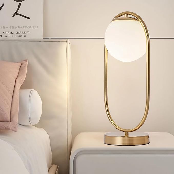 Mid Century Modern Table Lamp White Glass Shade Nightstand Lamp Small Gold Table Lamp for Bedside Bedroom Living Room Office - Bloomnest