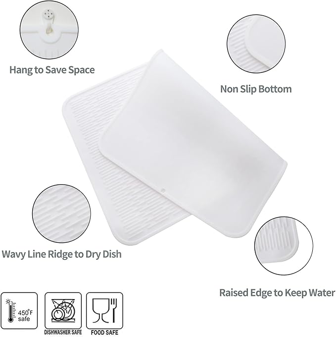 Silicone Dish Drying Mat for Multiple Usage,Easy clean,Eco-friendly,Heat-resistant Silicone Mat for Kitchen Counter or Sink,Refrigerator or Drawer Liner White 3XL 28 inches x 18 inches - Bloomnest
