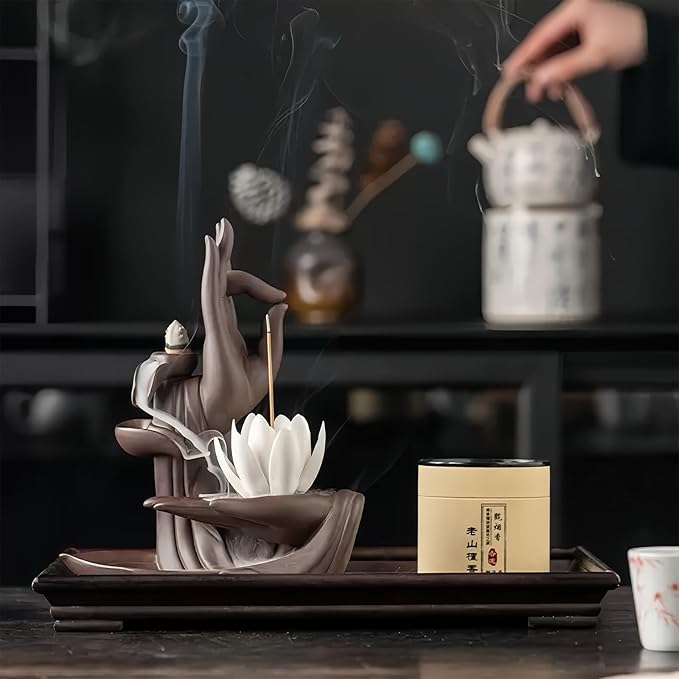 Lotus Hand Backflow Incense Burner– Ceramic Cones Incense Holder Waterfall Incense Burner & Incense Waterfall Fountain for Zen Decor Backflow Incense Cone Burner - Bloomnest