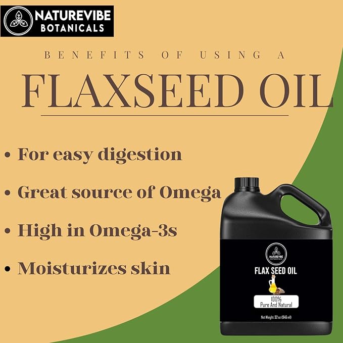 Naturevibe Botanicals Flaxseed Oil 32 Ounces | 100% Pure and Natural | Great for Skin Care and Hair Care - Bloomnest