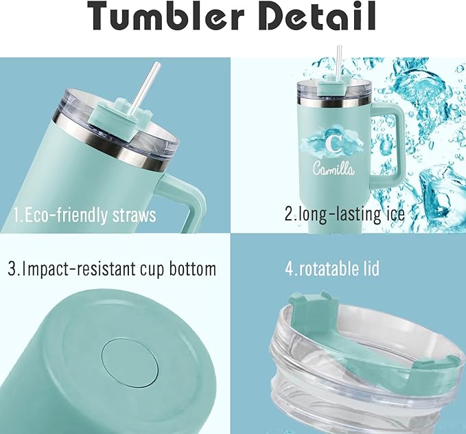 ThermoThrill Ships Next Day, Personalized 40 Oz Tumbler with Handle and Straw Custom Tumbler with Text Stainless Steel Mug Birthday Gifts for Women - Bloomnest