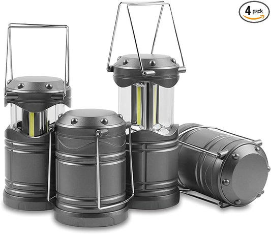 Lichamp LED Camping Lantern, 4 Pack Battery Powered Flashlight for Power Outages, Portable Collapsible Hanging Light Essential for Home, Outdoor, Emergency Lamp Survival Kit Gear for Hurricane, Gray - Bloomnest