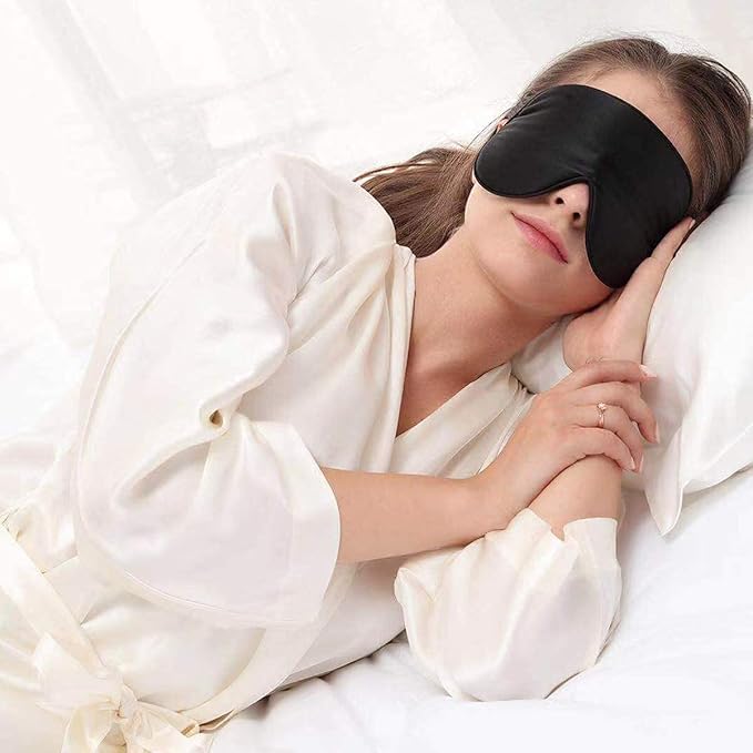 Alaska Bear Organic Silk Sleep Mask Cool Super Smooth Eye Cover Genuine Mulberry Silk Face Skin Care, Soft Filling, Lightweight for Home or Travel Use (Original Black, Flat) - Bloomnest