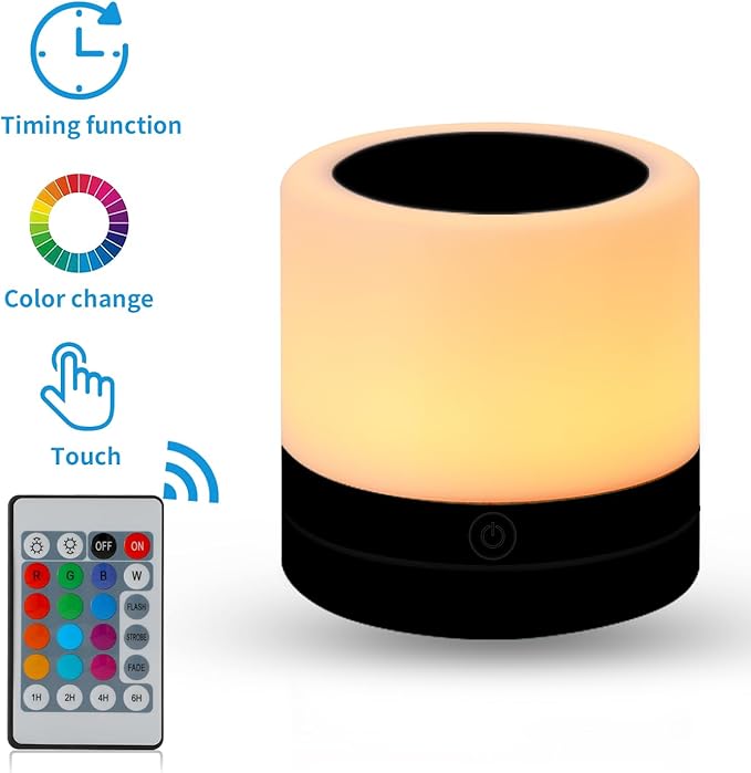 Nursery Night Light for Kids, USB Rechargeable Small Desk Lamp,13 RGB Colors & 4 Brightness & 1 Remote, Touch Bedside Cordless Table Lamp, Portable Night Lamp for Bedroom Living Room (2 Pack Black) - Bloomnest