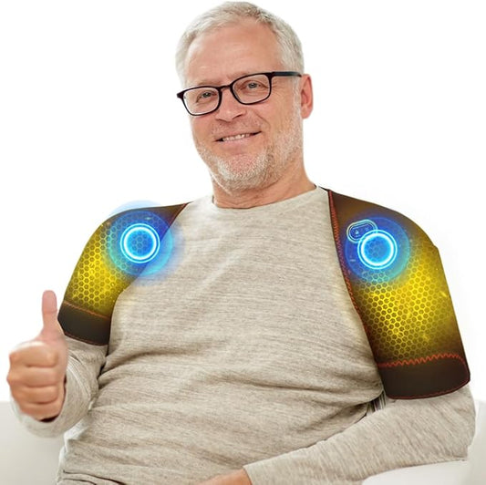 Left and Right Shoulder Heating Massage Pads, Electric Heating Pads to Relieve Pain, Portable Shoulder Pads with 3 Vibration and Heating Settings (Black) - Bloomnest