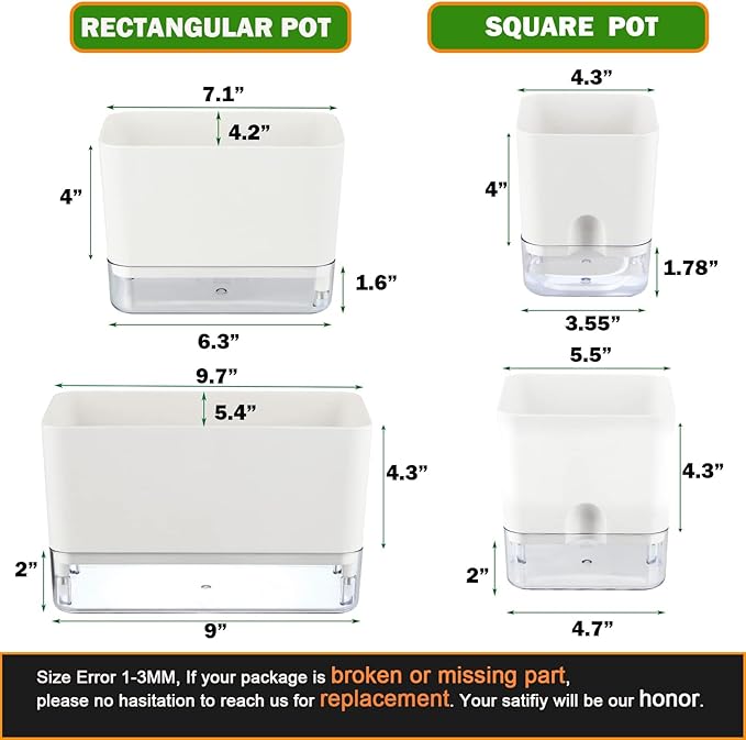 Planterhoma Self Watering Plant Pots for Indoor Plants 4.3 inch, 6 Packs Square Self-Watering Planters with Drainage Hole, White African Violet Pots for Devil's Ivy, Spider Plant, Orchid, Herb - Bloomnest