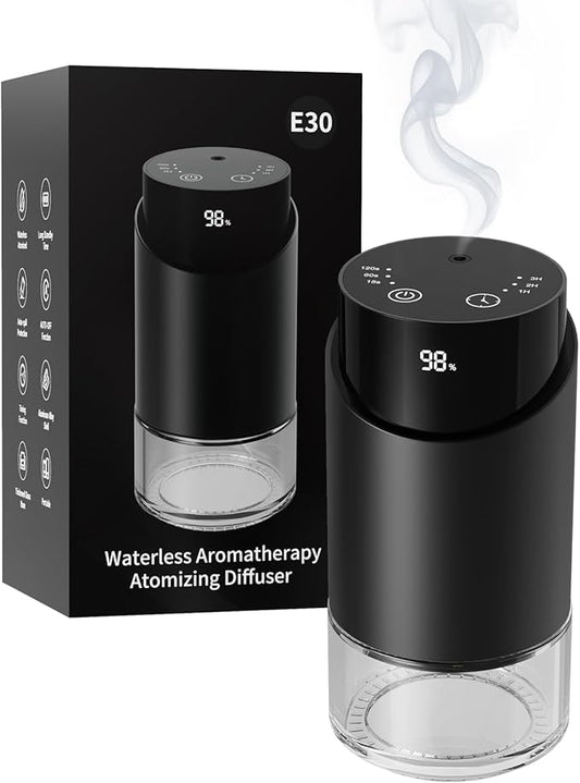 Waterless Essential Oil Diffuser Aromatherapy Scent Diffusers for Home Large Room, Car, Office, Desk, Mini Battery Operated Cordless Air Freshener, 4 Timers & 3 Mist Levels, 100ml Capacity (Black) - Bloomnest