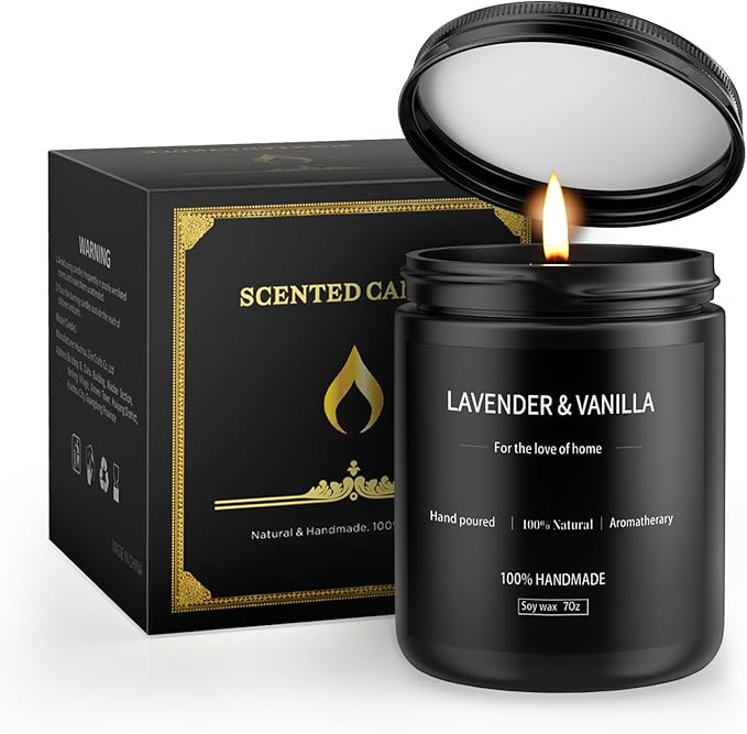 Lavender & Vanilla Candle 7oz, Scented Candles for Men, Long Lasting Soy Candles for Home Scented, Black Mens Candle Gift for Birthday, Annivery, Christmas - Bloomnest