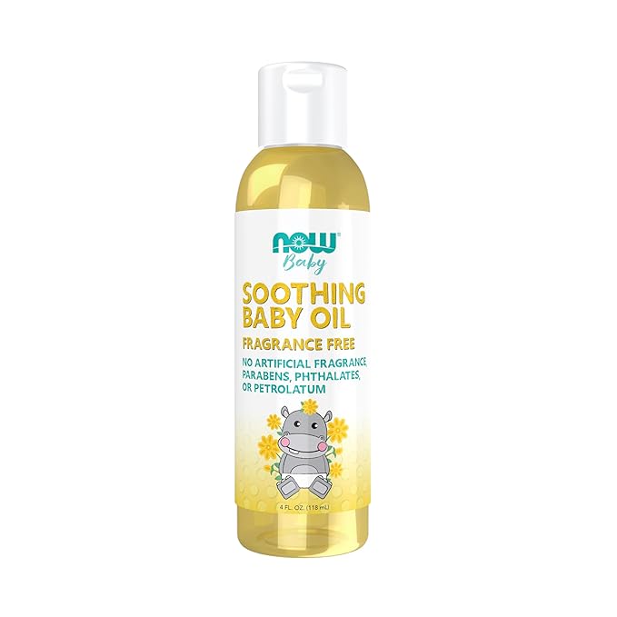 NOW Baby, Soothing Baby Oil, Fragrance Free, No Artificial Fragrance, Parabens, Phthalates, or Petrolatum, 4-Ounce - Bloomnest
