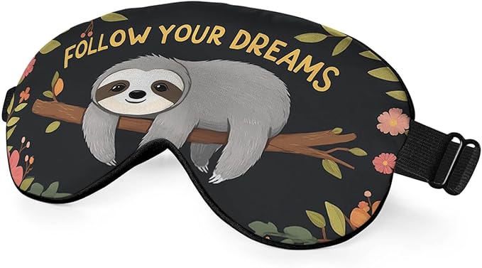 Sloth Sleep Eye Mask Follow Your Dreams Cute Animal Tree Branch Flower Silk Eye Mask Sleeping Soft Eye Shade Cover for Men Women Boy Girl Airplane Travel with Elastic Strap - Bloomnest