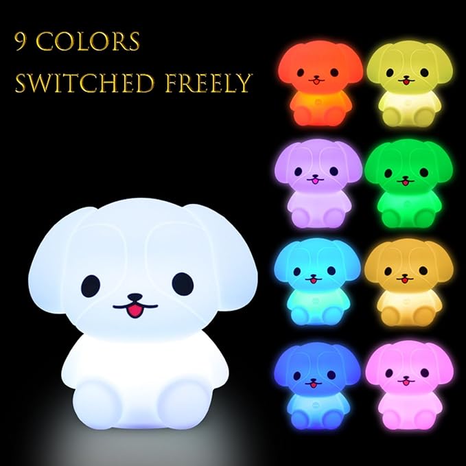Night Light for Kids, Cute Dog Lamp Touch Nightlights Mood Light LED Soft Light with 9 Colors Changing Gift for Girls Kids, Boys, Elder, Women Bedroom, Bedsides Room Decor - Medium - Bloomnest