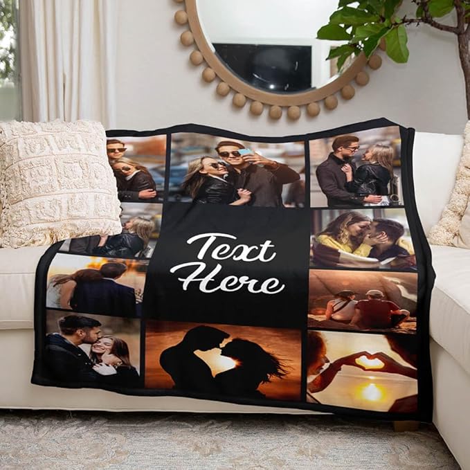Custom Blanket Throws with Photos Text Personalized with Picture Customizable, Customize for Mom, Dad, Couple, Girlfriend, Boyfriend, Husband & Wife